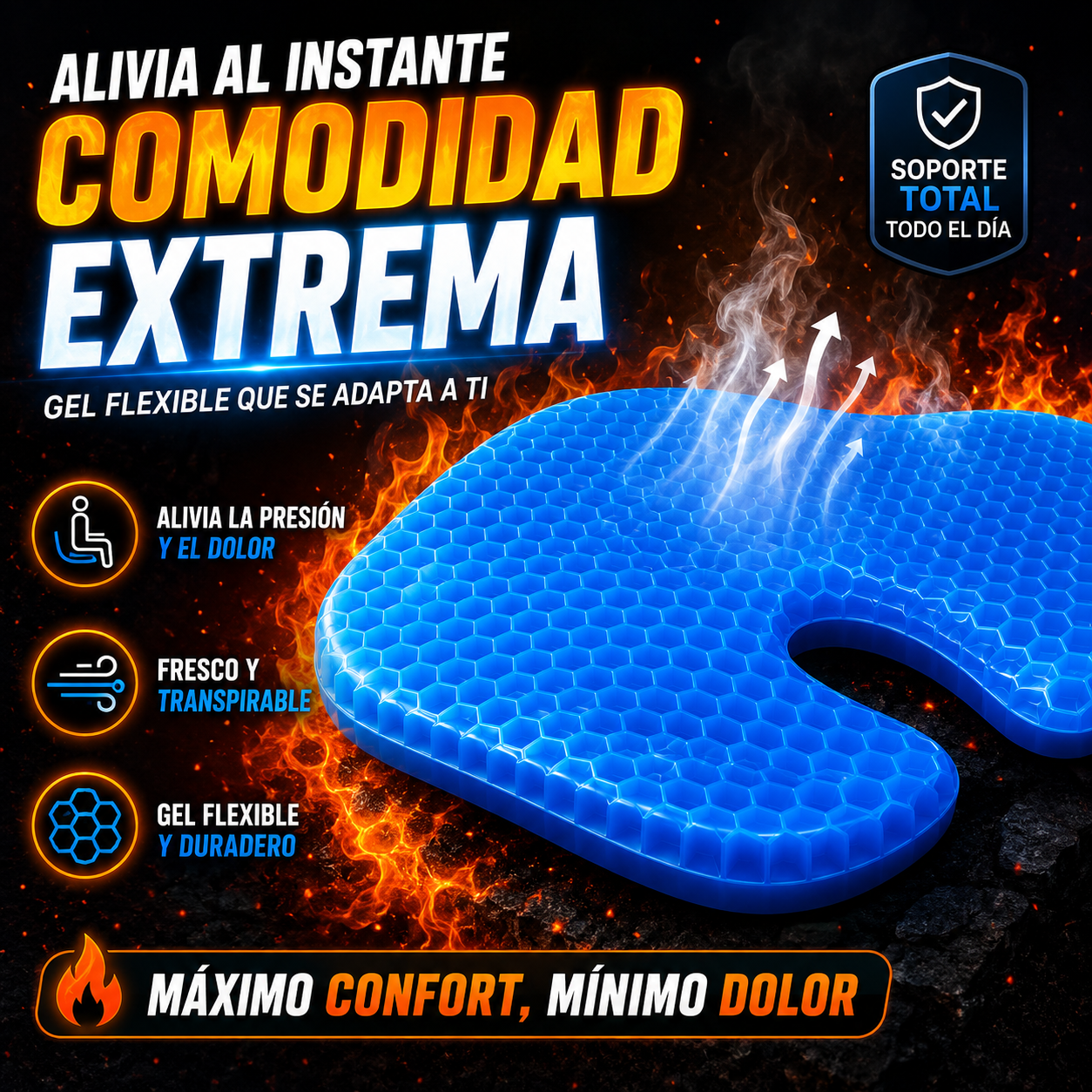 Cojín de Gel Antideslizante para Oficina, Auto y Hogar