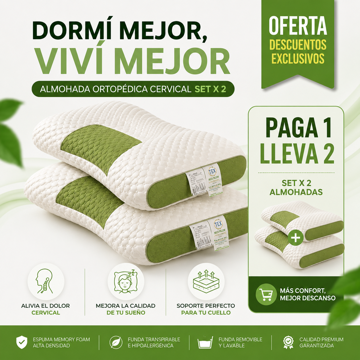2 Almohadas Ortopédicas Premium