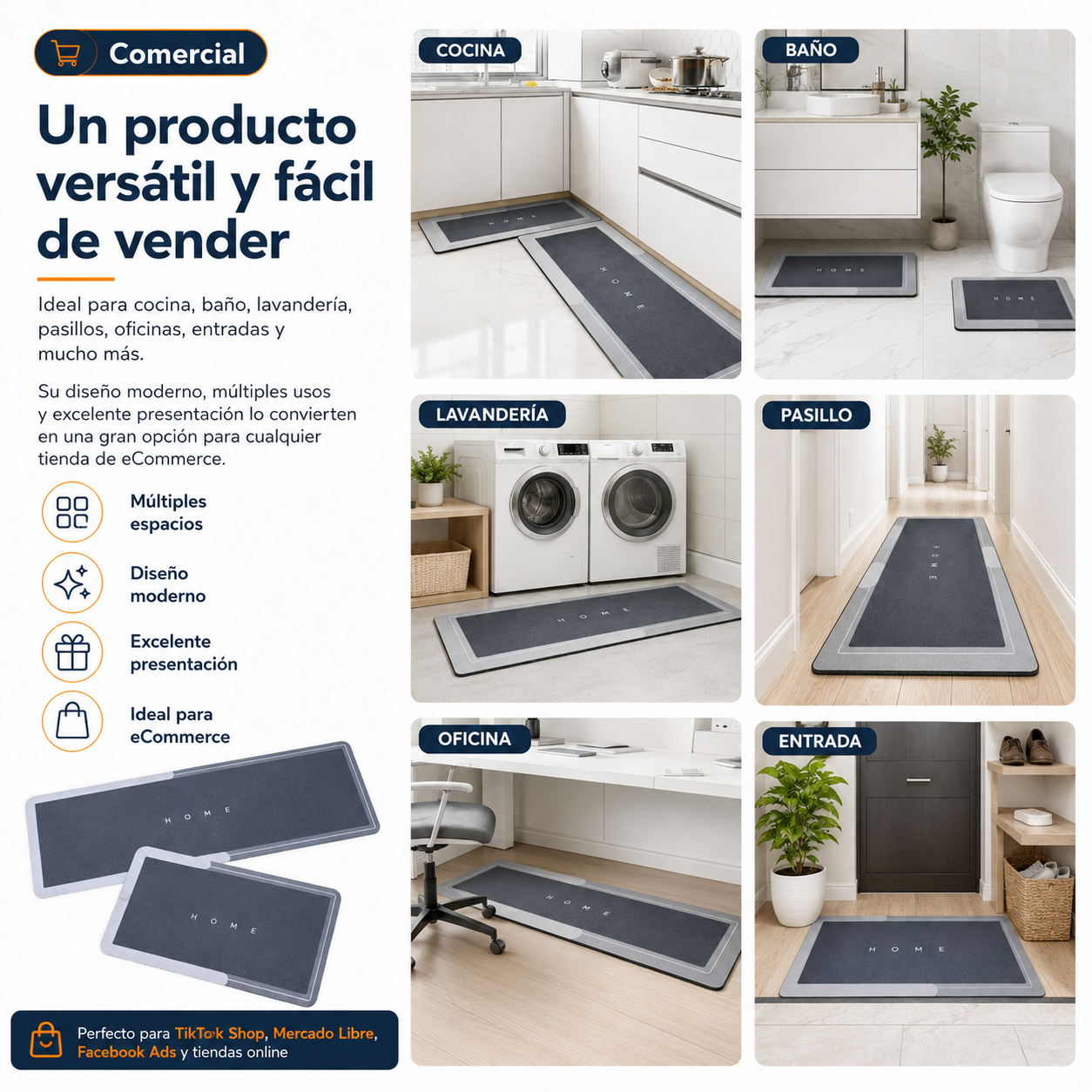 Set Premium de 2 Tapetes Antiderrapantes – 1 Largo + 1 Corto para tu Hogar